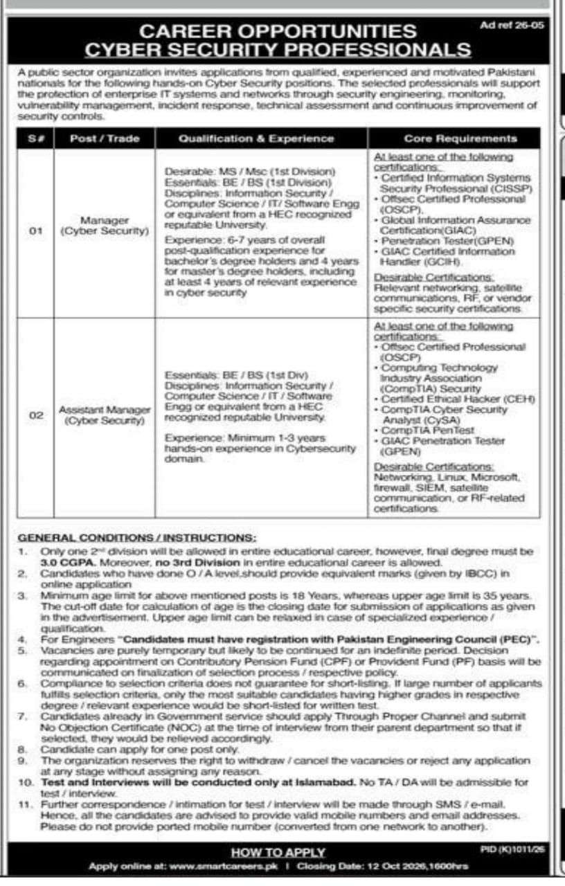 Public Sector Organization Cyber Security Professionals Jobs 2026 – A Public Sector Organization Jobs 2026 — original newspaper advertisement