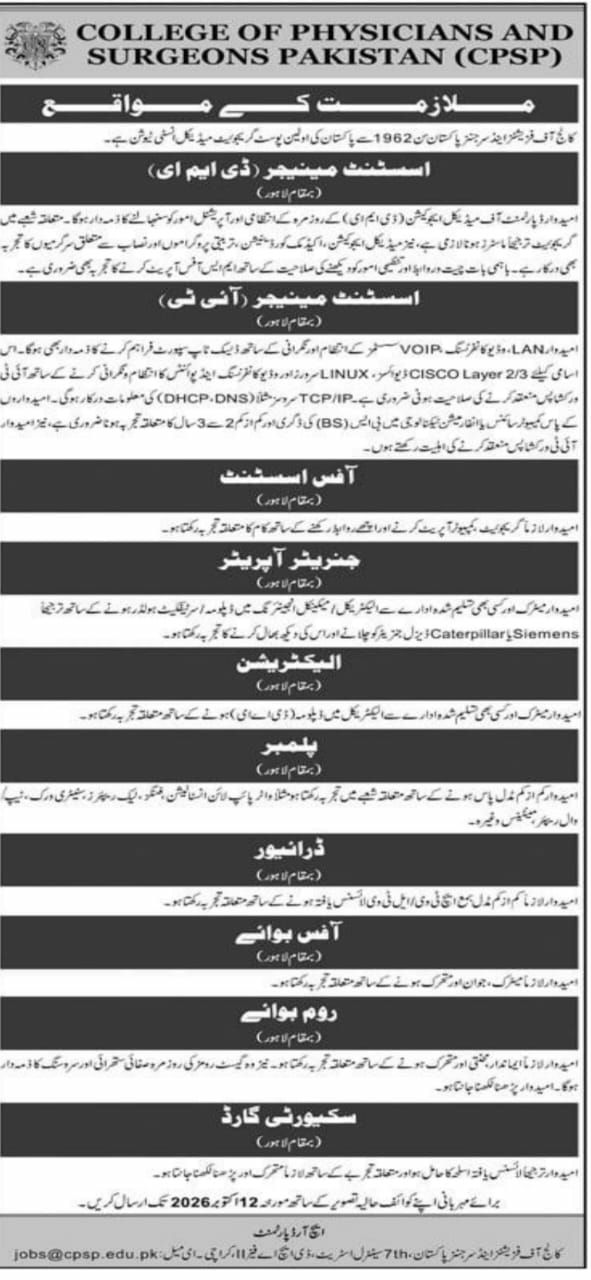 College of Physicians and Surgeons Pakistan (CPSP) Jobs 2026 Jobs 2026 — original newspaper advertisement