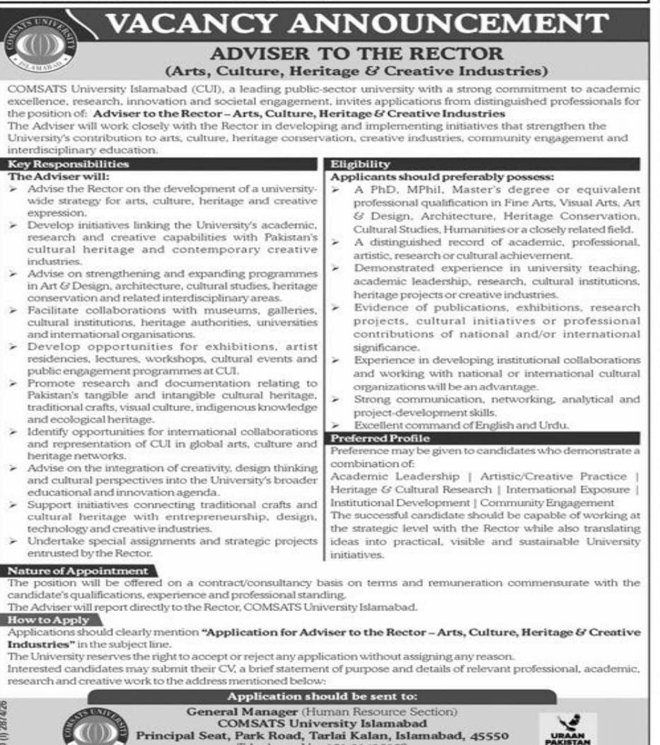COMSATS University Islamabad (CUI) Jobs Jobs 2026 — original newspaper advertisement