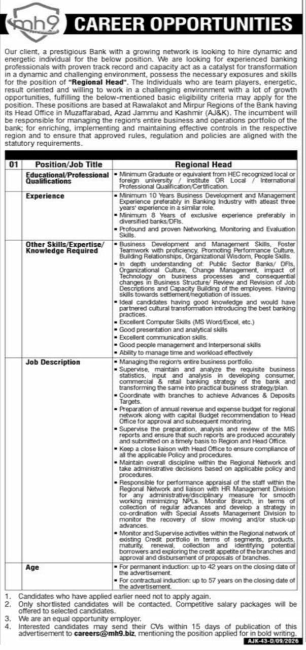 MH9 (on behalf of a prestigious Bank with growing network)Jobs Jobs 2026 — original newspaper advertisement