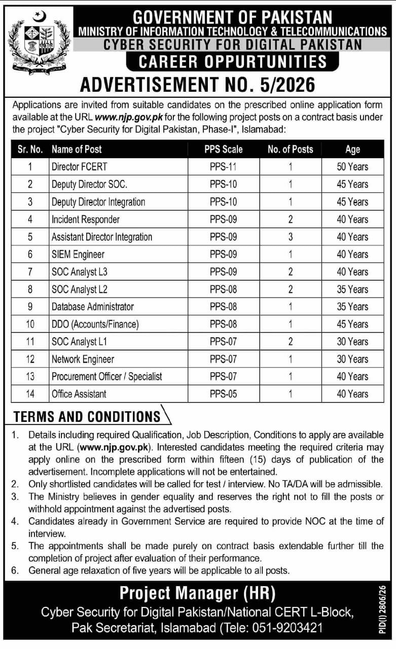 Ministry of Information Technology & Telecommunications Jobs 2026 – Government of Pakistan, Ministry of Information Technology & Telecommunications Jobs 2026 — original newspaper advertisement
