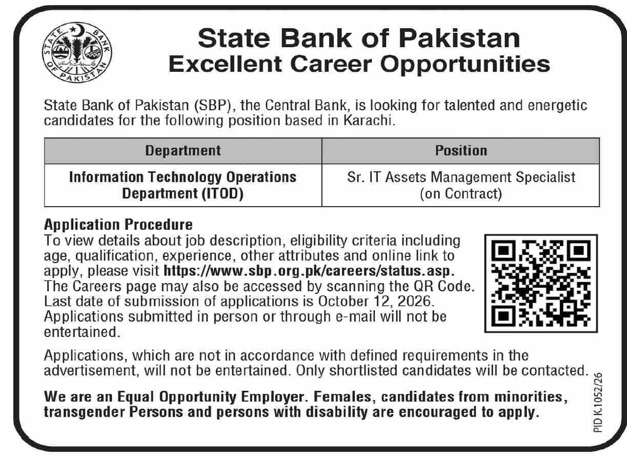 State Bank of Pakistan (SBP) Karachi Jobs 2026 Jobs 2026 — original newspaper advertisement