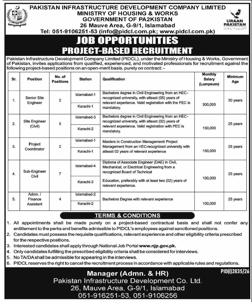 Pakistan Infrastructure Development Company Limited (PIDCL), Ministry of Housing & Works Jobs 2026 – Pakistan Infrastructure Development Company Limited (PIDCL), Ministry of Housing & Works, Government of Pakistan Jobs 2026 — original newspaper advertisement