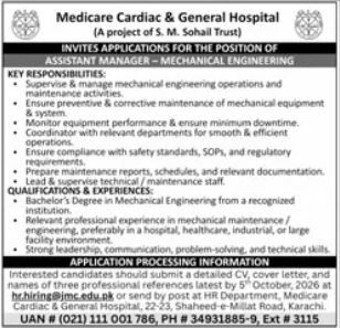 Medicare Cardiac & General Hospital Jobs 2026 – Medicare Cardiac & General Hospital (A project of S. M. Sohail Trust) Jobs 2026 — original newspaper advertisement