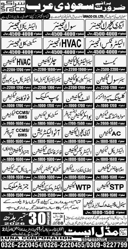 Electrical Engineer And Civil Engineer Jobs in Saudi Arabia – Middle East Jobs 2026 — original newspaper advertisement
