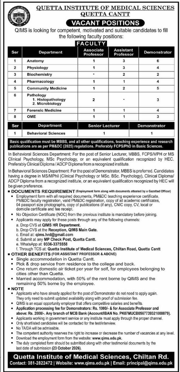 Quetta Institute of Medical Sciences (QIMS), Quetta Cantt Jobs 2026 Jobs 2026 — original newspaper advertisement
