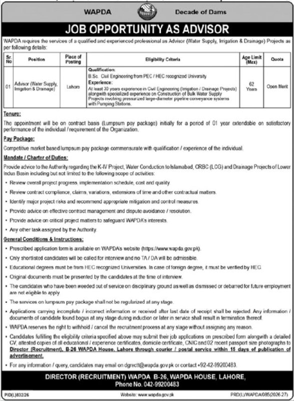 WAPDA (Water and Power Development Authority) Jobs Jobs 2026 — original newspaper advertisement