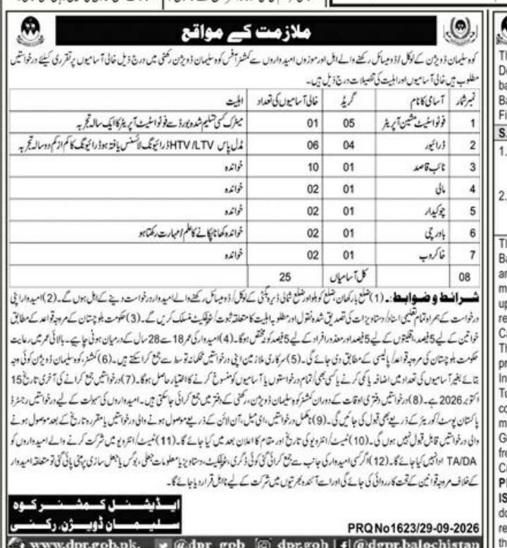 Kohisalman Division Rakni Balochistan Jobs 2026 – Additional Commissioner Office, Sulaiman Division, Rkni Jobs 2026 — original newspaper advertisement