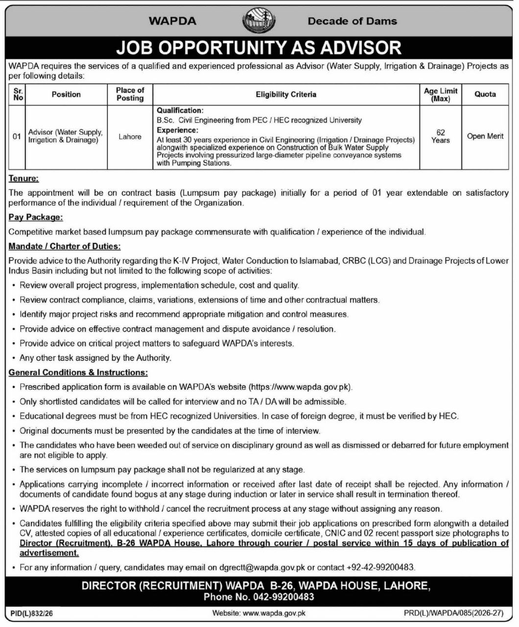 WAPDA (Water and Power Development Authority) Jobs 2026 Jobs 2026 — original newspaper advertisement