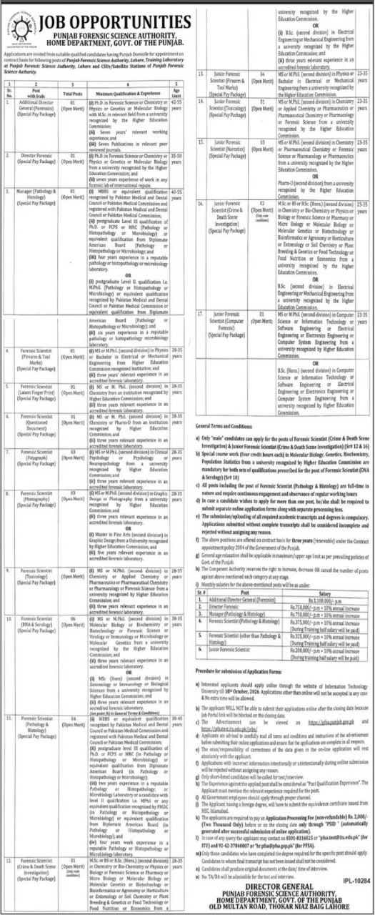 Punjab Forensic Science Authority Home Department Punjab Jobs 2026 – Punjab Forensic Science Authority, Home Department, Government of the Punjab Jobs 2026 — original newspaper advertisement