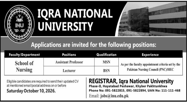 Iqra National University Jobs 2026 Jobs 2026 — original newspaper advertisement