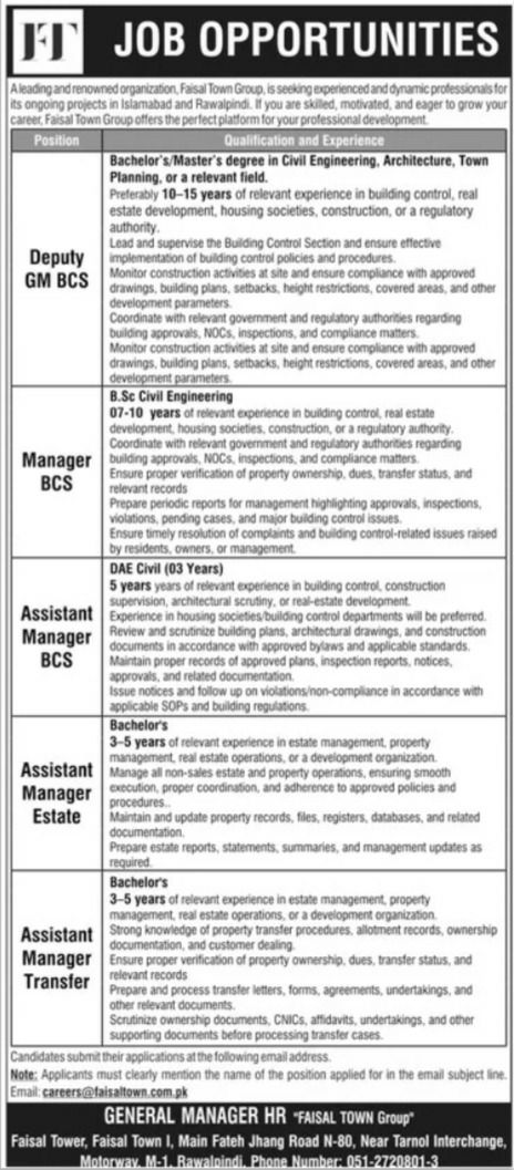 Faisal Town Group Jobs 2026 Jobs 2026 — original newspaper advertisement