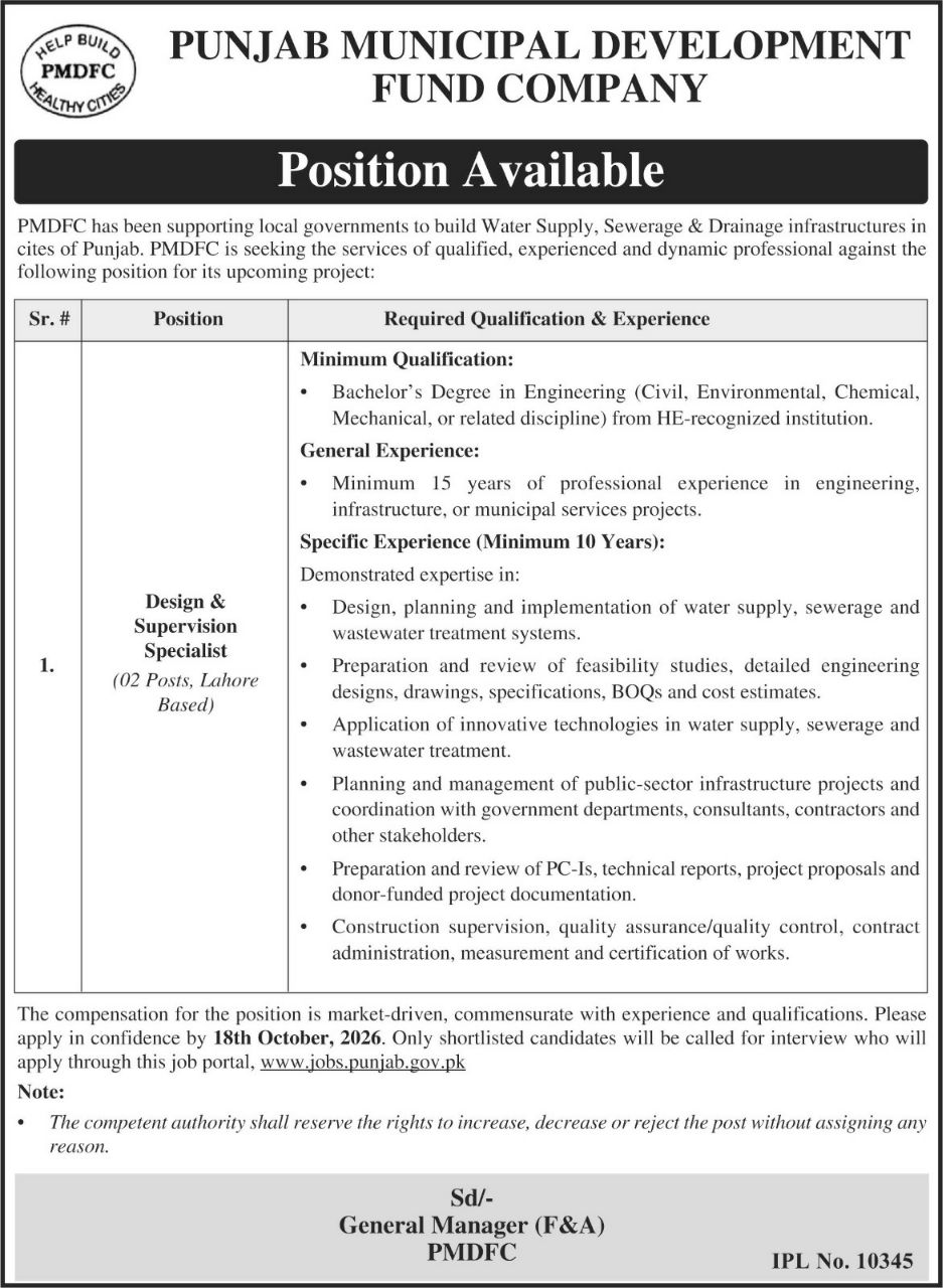 Punjab Municipal Development Fund Company (PMDFC) Jobs 2026 Jobs 2026 — original newspaper advertisement