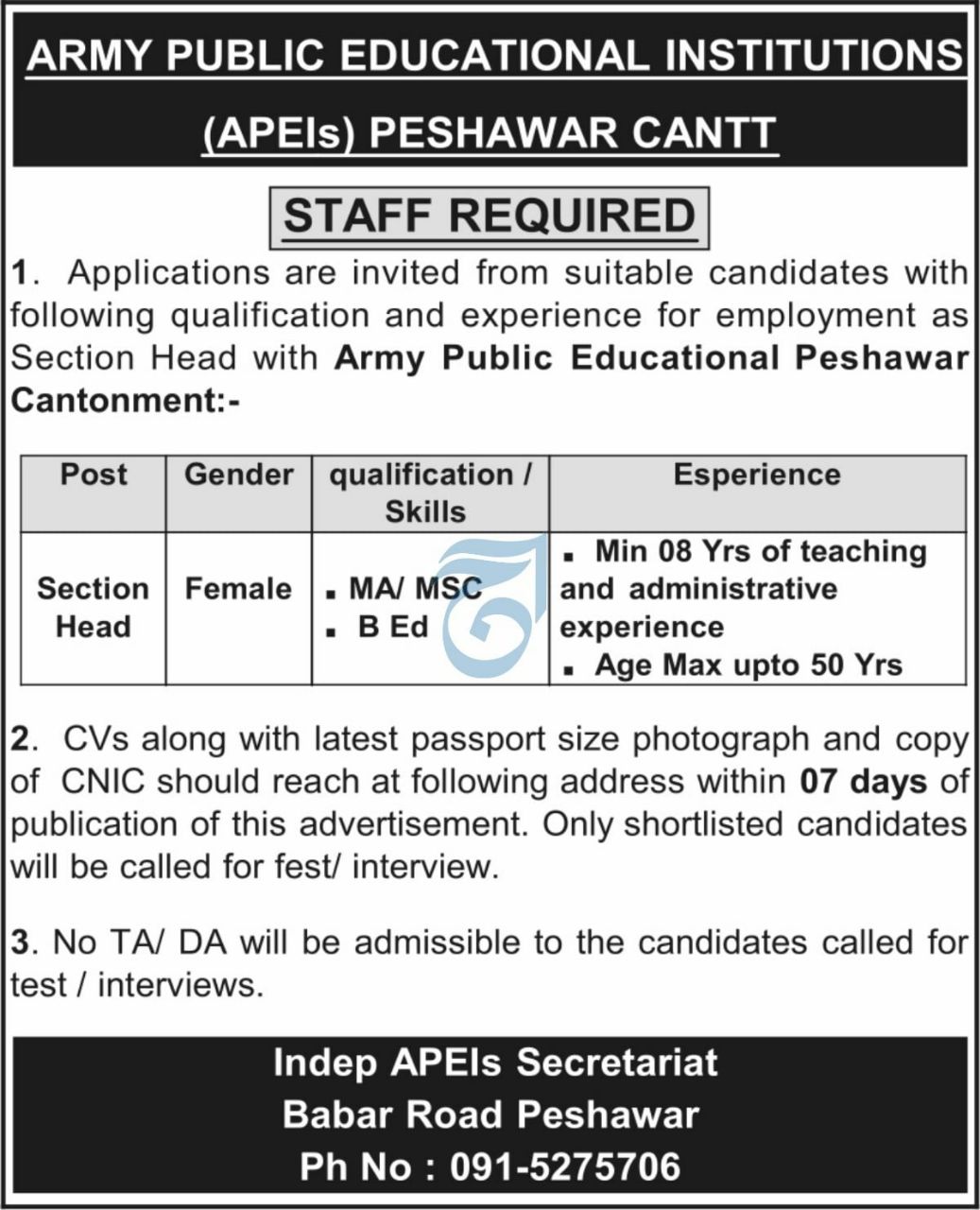Army Public Educational Institutions (APEIs) Peshawar Cantt Jobs 2026 Jobs 2026 — original newspaper advertisement