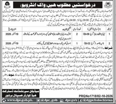 Walk-in Interviews Required Medical Superintendent District Headquarters Hospital Pishin Jobs 2026 — original newspaper advertisement