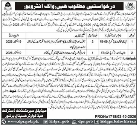 (Walk-in Interview) Medical Superintendent, District Headquarter Hospital, bashor – Medical Superintendent, District Headquarter Hospital, Khuzdar Jobs 2026 — original newspaper advertisement