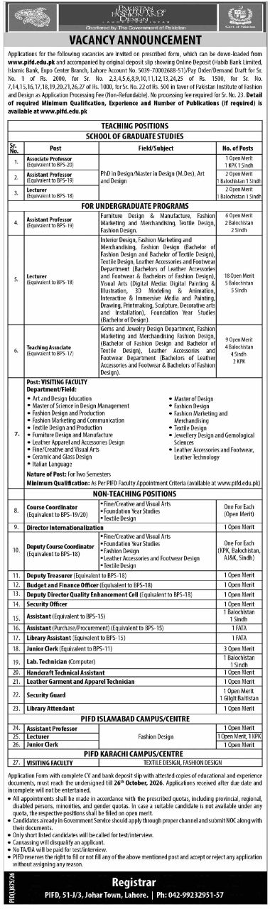Pakistan Institute of Fashion and Design (PIFD) Jobs 2026 Jobs 2026 — original newspaper advertisement
