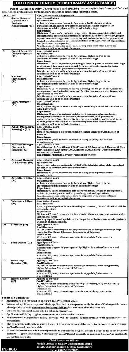 Punjab Livestock & Dairy Development Board (PLDDB) Jobs 2026 Jobs 2026 — original newspaper advertisement