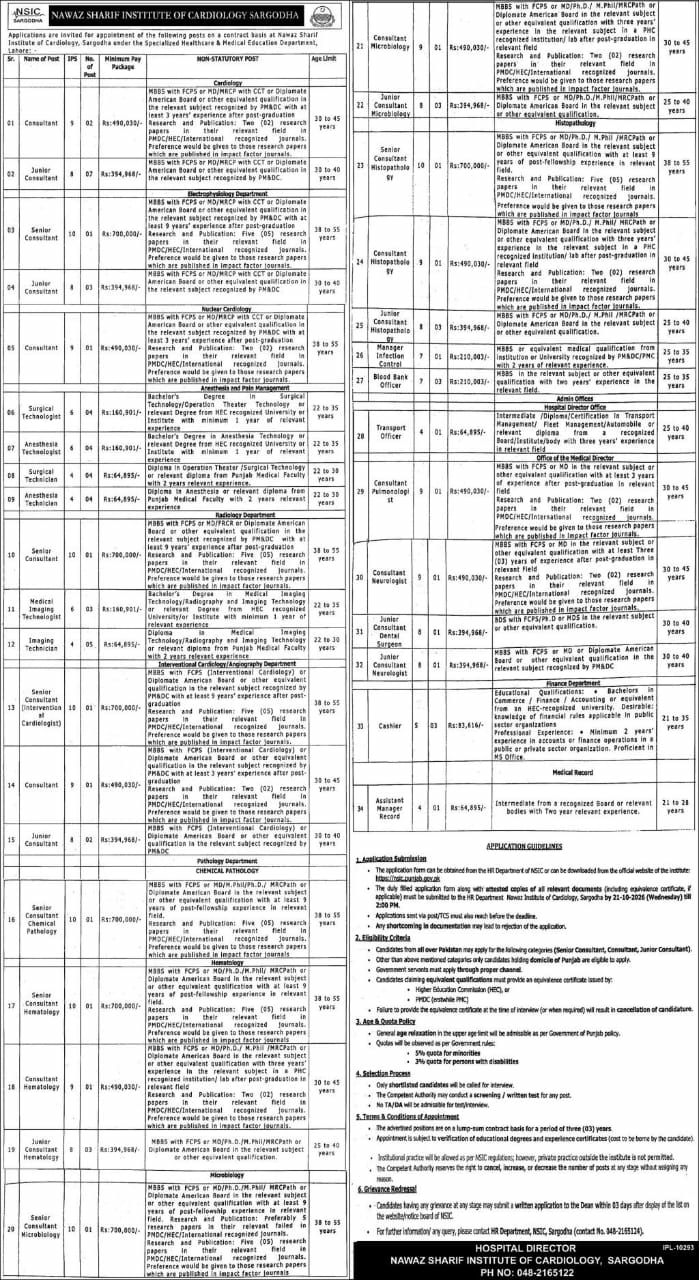Nawaz Sharif Institute of Cardiology (NSIC), Sargodha Jobs Jobs 2026 — original newspaper advertisement