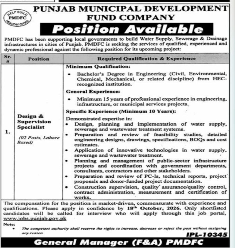 Punjab Municipal Development Fund Company (PMDFC) Jobs 2026 Jobs 2026 — original newspaper advertisement