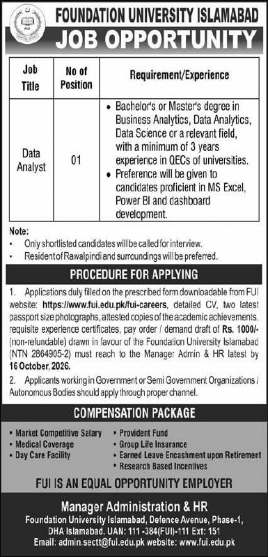 Foundation University Islamabad Jobs 2026 Jobs 2026 — original newspaper advertisement