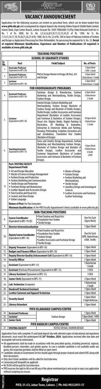 Pakistan Institute of Fashion and Design (PIFD) Jobs 2026 Jobs 2026 — original newspaper advertisement