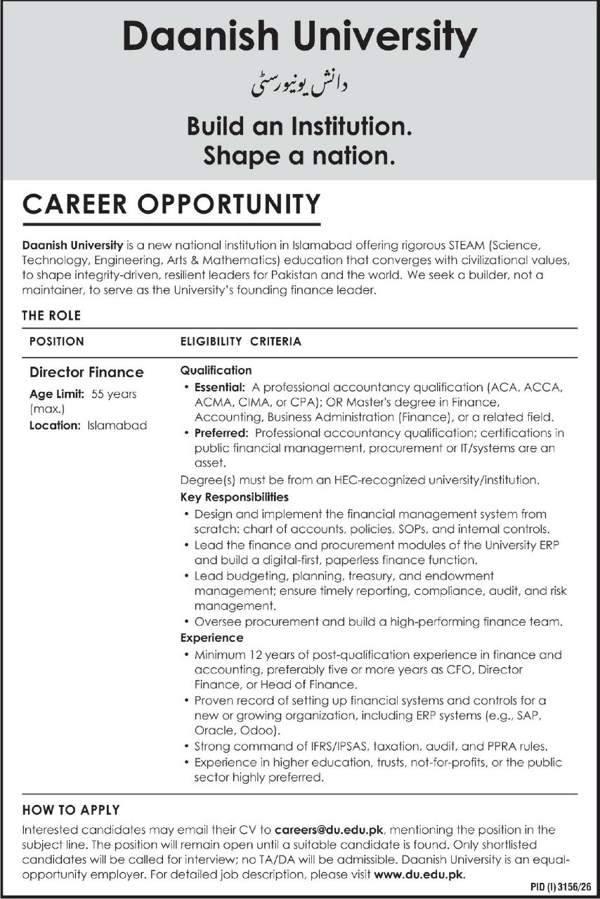 Daanish University Islamabad Jobs 2026 Jobs 2026 — original newspaper advertisement