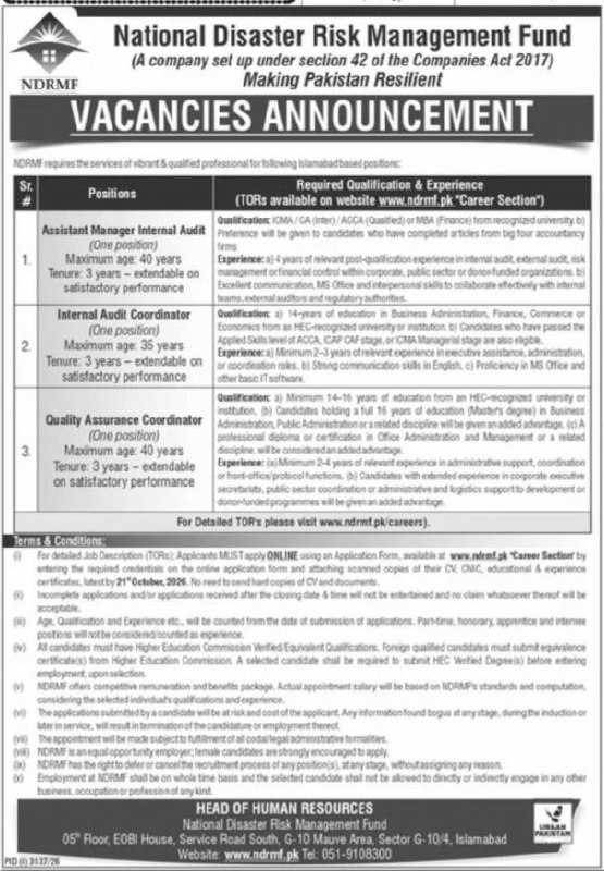 National Disaster Risk Management Fund (NDRMF) Jobs 2026 Jobs 2026 — original newspaper advertisement