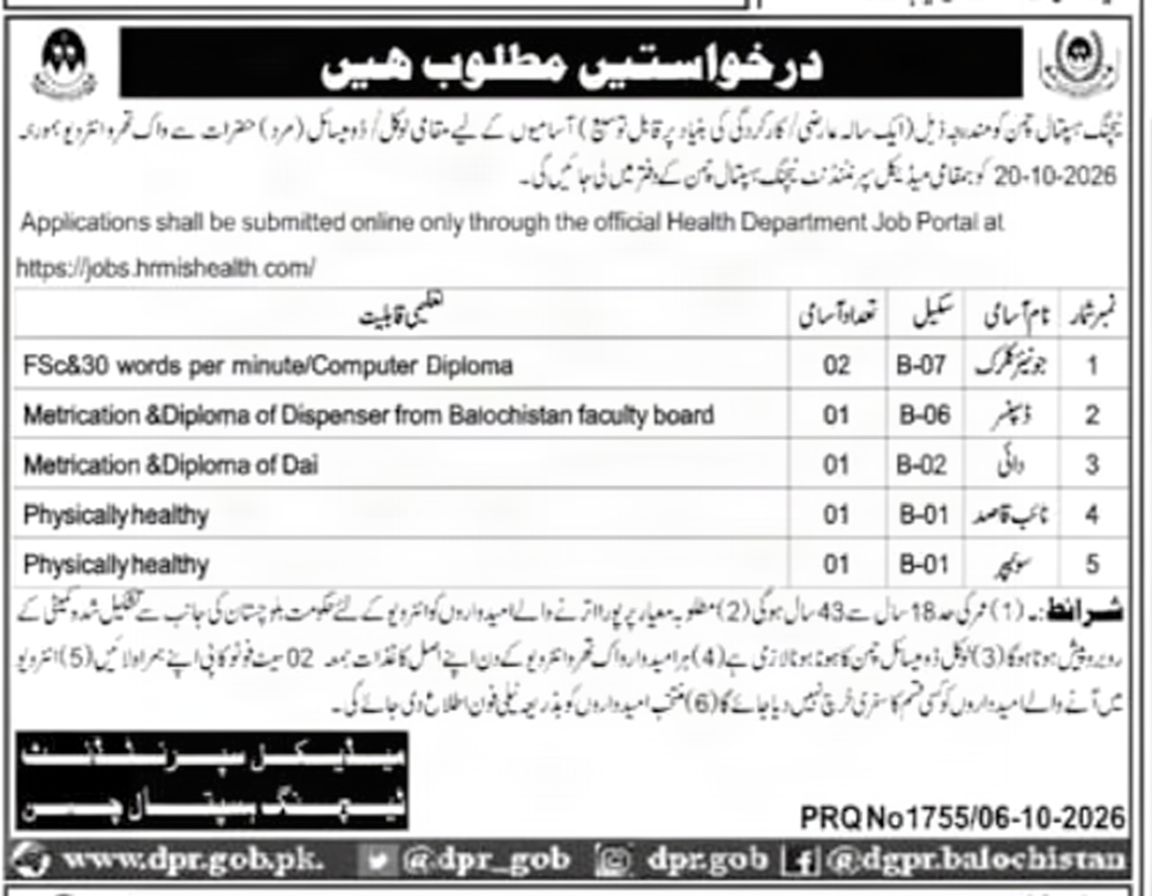 Medical Teaching Hospital Chaman Jobs 2026 – Medical Superintendent, Teaching Hospital Chaman Jobs 2026 — original newspaper advertisement