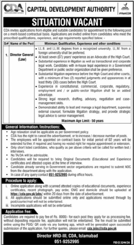 Capital Development Authority (CDA) Islamabad Jobs 2026 Jobs 2026 — original newspaper advertisement