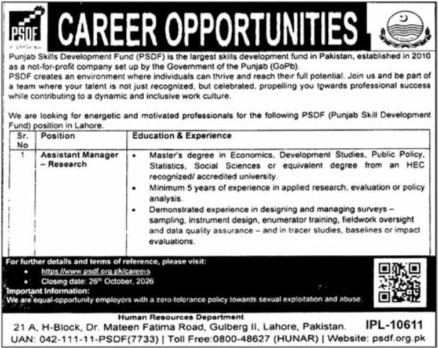 Punjab Skills Development Fund (PSDF) Jobs 2026 Jobs 2026 — original newspaper advertisement