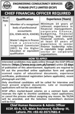 Engineering Consultancy Services Punjab (Pvt.) Limited (ECSP) Jobs 2026 Jobs 2026 — original newspaper advertisement