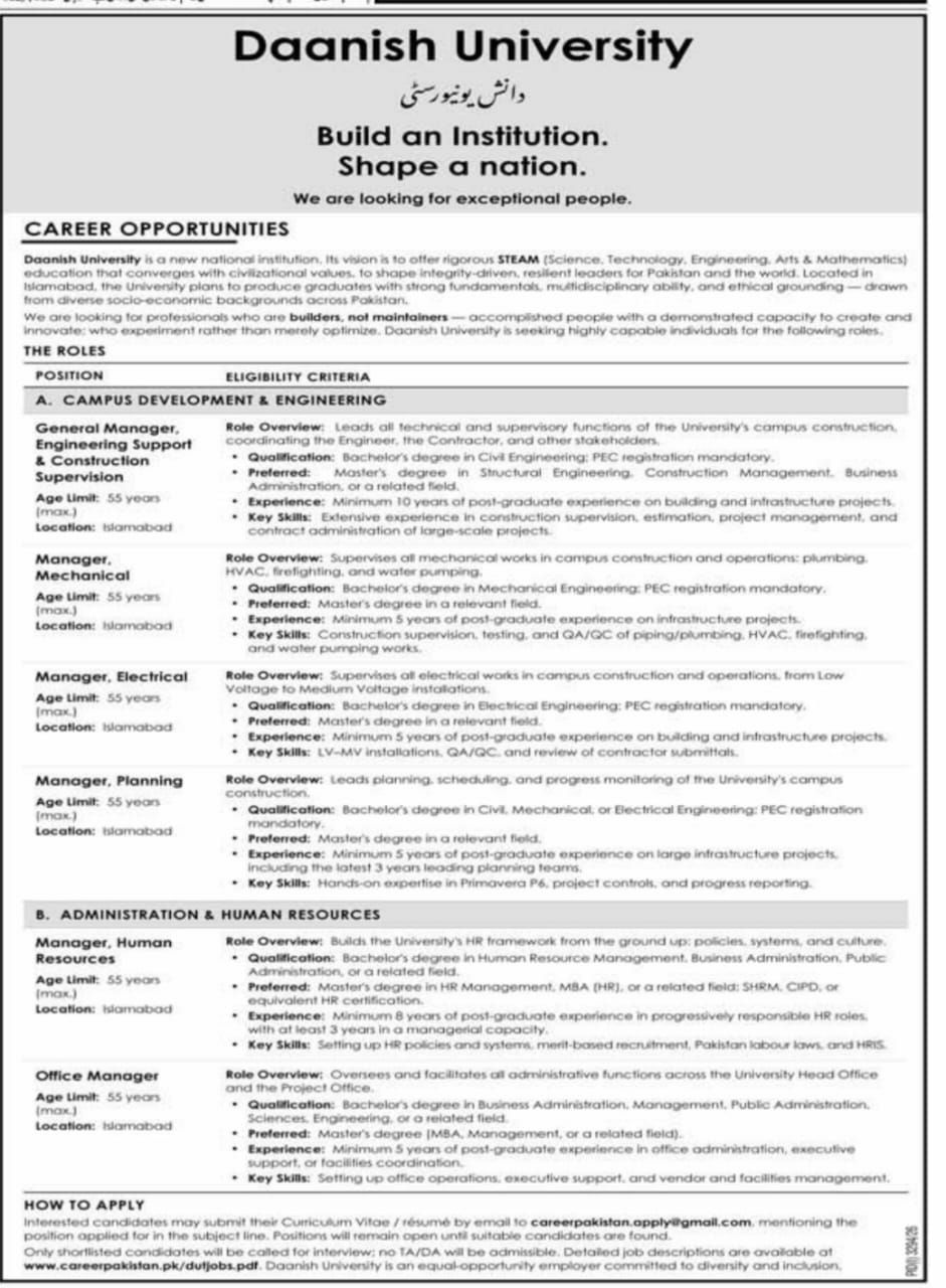 Daanish University Islamabad Jobs 2026 Jobs 2026 — original newspaper advertisement