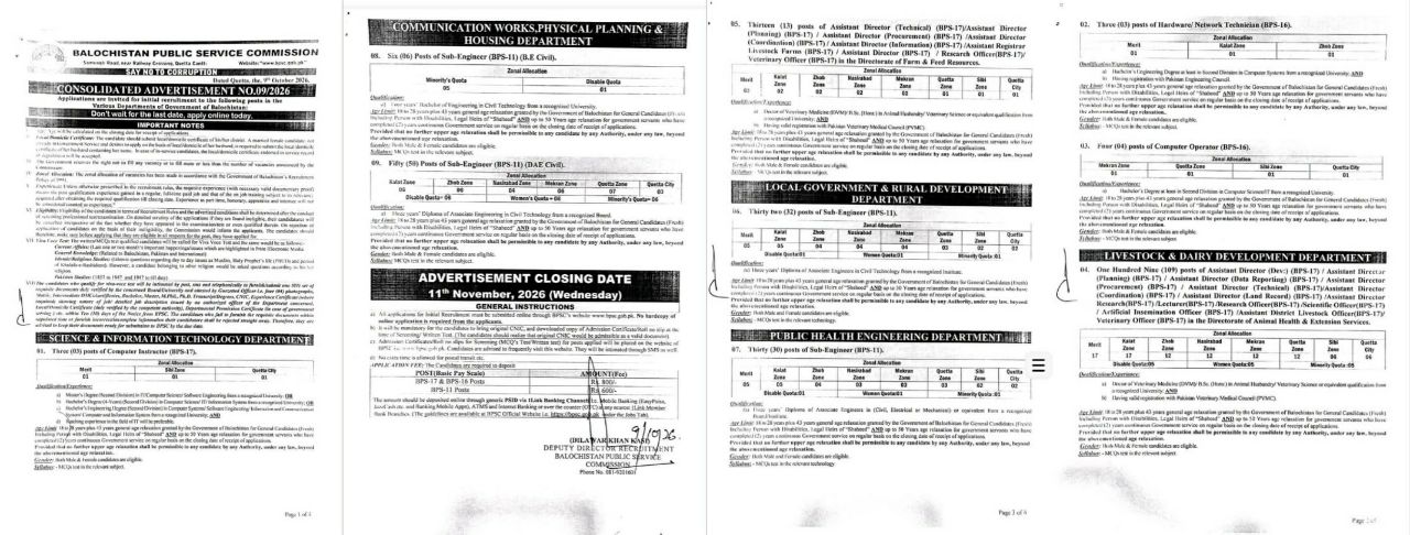 Balochistan Public Service Commission Jobs 09/2026 Jobs 2026 — original newspaper advertisement