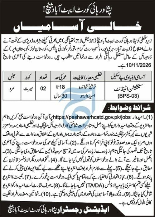 Peshawar High Court Abbottabad Bench Jobs Jobs 2026 — original newspaper advertisement