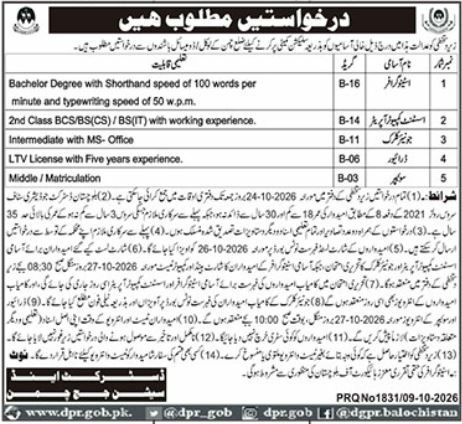 Directorate of Public Relations Balochistan Jobs 2026 – Directorate of Public Relations, Government of Balochistan Jobs 2026 — original newspaper advertisement