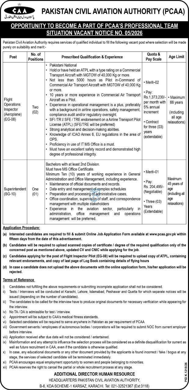 Pakistan Civil Aviation Authority (PCAA) Jobs 2026 Jobs 2026 — original newspaper advertisement