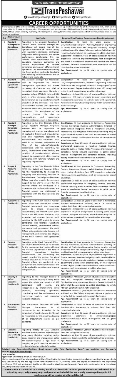 TransPeshawar (The Urban Mobility Company) Jobs 2026 Jobs 2026 — original newspaper advertisement