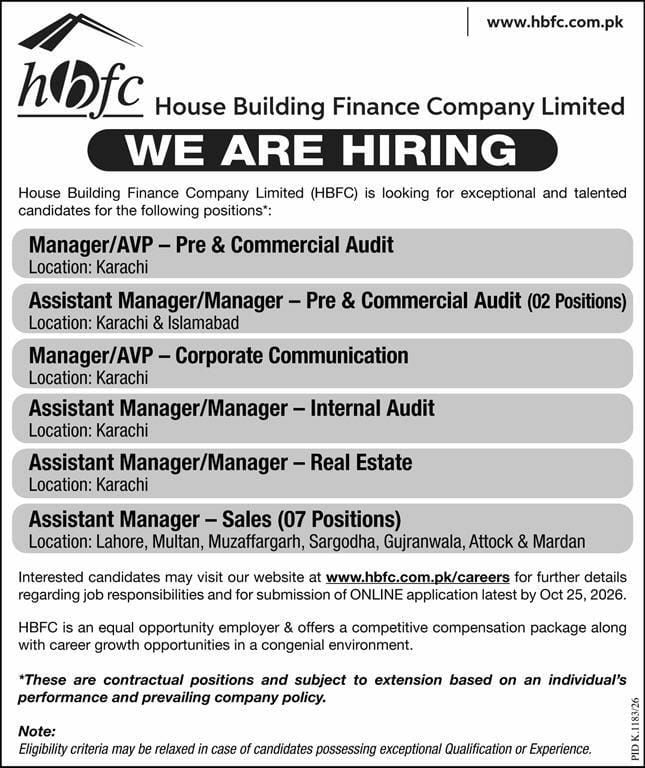 House Building Finance Company Limited (HBFC) Jobs 2026 Jobs 2026 — original newspaper advertisement