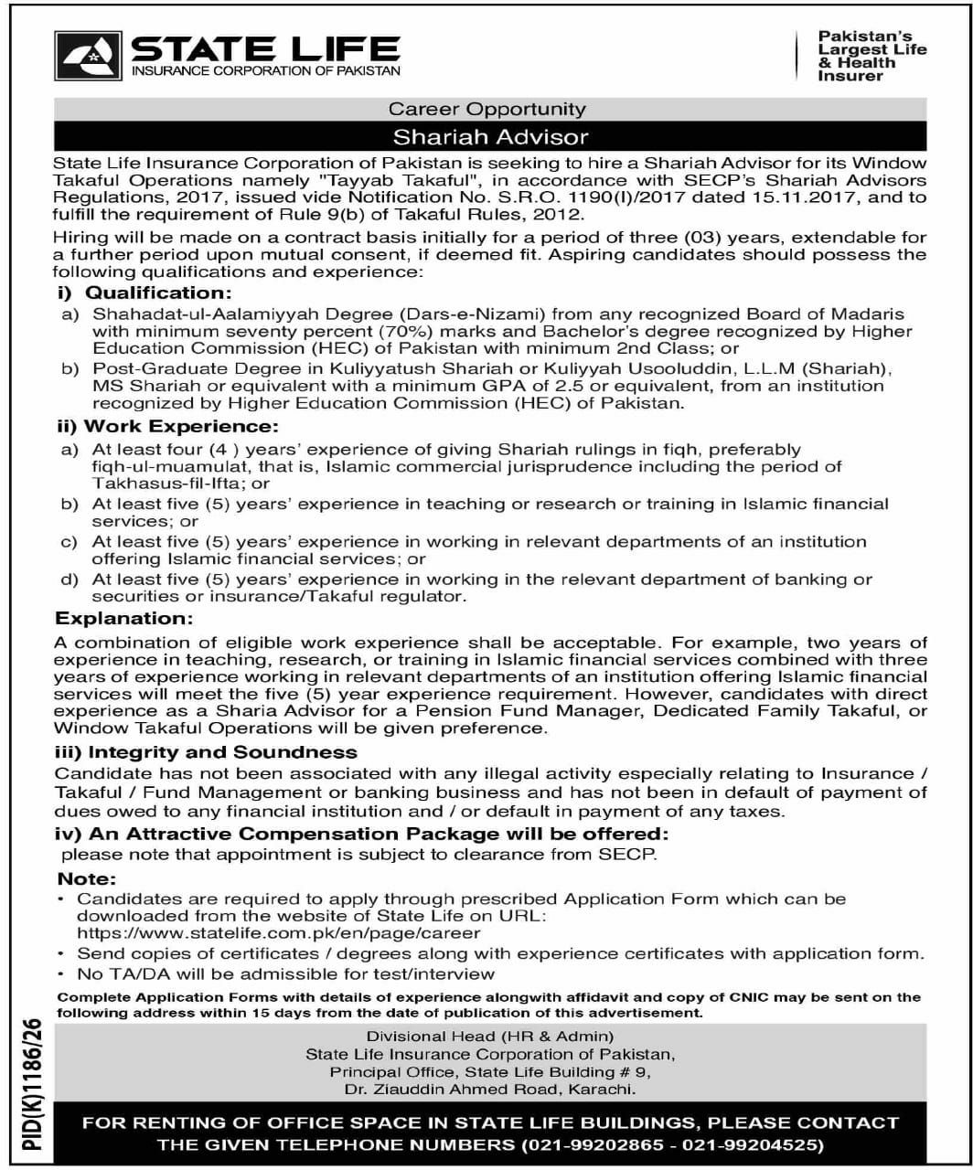 State Life Insurance Corporation of Pakistan Jobs 2026 Jobs 2026 — original newspaper advertisement