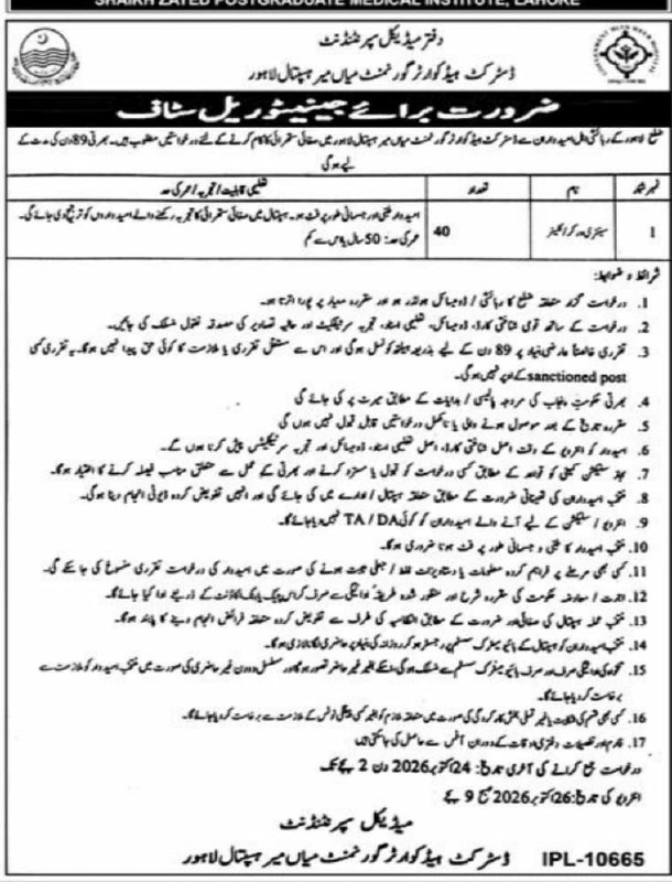 District Headquarter Government Trust Hospital Mian Mir, Lahore Jobs 2026 – Office of Medical Superintendent, District Headquarter Government Trust Hospital Mian Mir, Lahore Jobs 2026 — original newspaper advertisement
