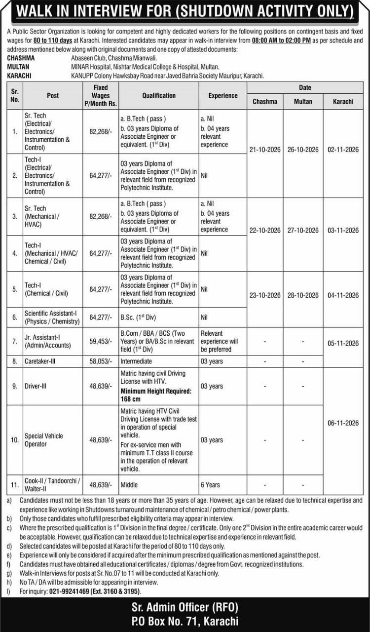 Public Sector Organization Karachi Jobs 2026 – A Public Sector Organization (Sr. Admin Officer RFO, P.O Box No. 71, Karachi) Jobs 2026 — original newspaper advertisement