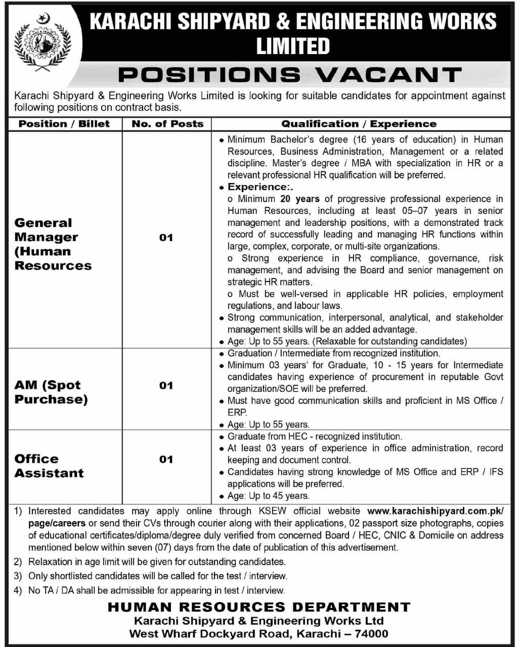 Karachi Shipyard & Engineering Works Limited Jobs 2026 Jobs 2026 — original newspaper advertisement