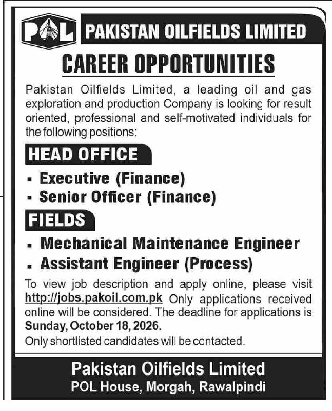 Pakistan Oilfields Limited (POL) Jobs 2026 Jobs 2026 — original newspaper advertisement
