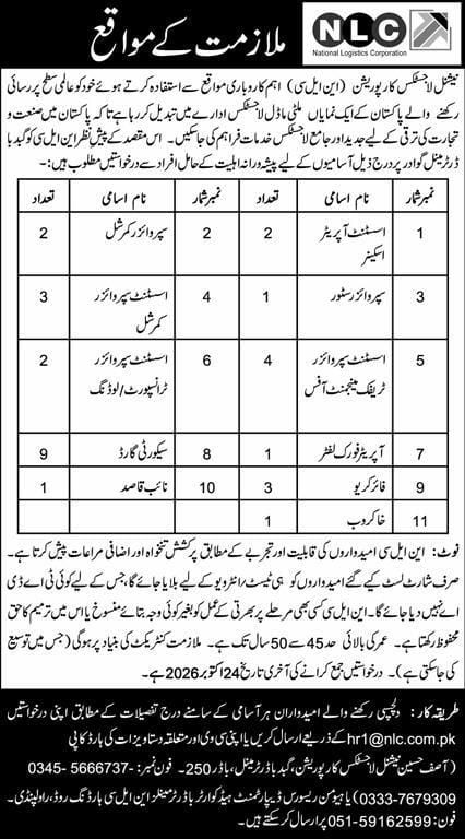 National Logistics Corporation (NLC) Rawalpindi Jobs 2026 Jobs 2026 — original newspaper advertisement