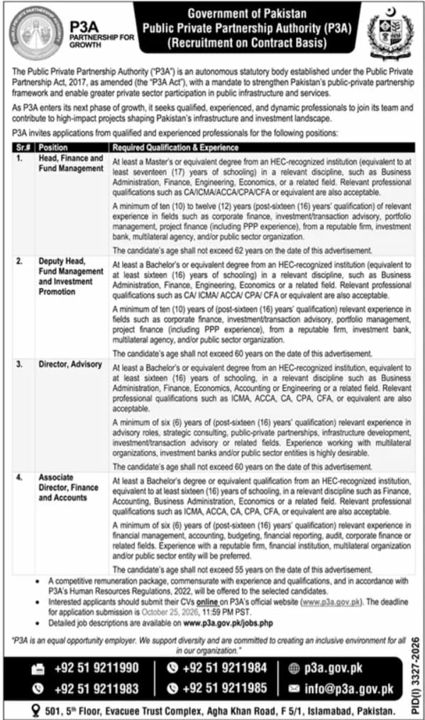 Public Private Partnership Authority (P3A) Jobs – Government of Pakistan - Public Private Partnership Authority (P3A) Jobs 2026 — original newspaper advertisement