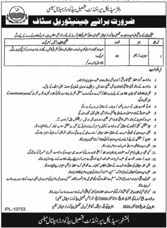 Office of Medical Superintendent, Tehsil Headquarter Hospital Malsi Jobs 2026 – Office of Medical Superintendent, Tehsil Headquarter Hospital Malli Jobs 2026 — original newspaper advertisement