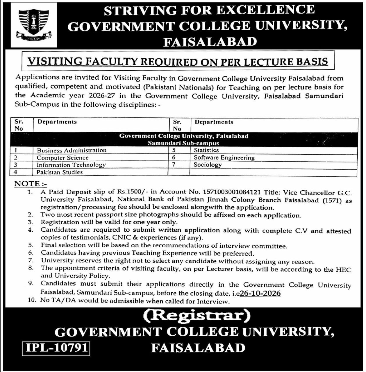 Government College University, Faisalabad Jobs 2026 Jobs 2026 — original newspaper advertisement