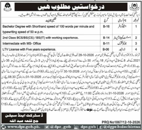 District and Sessions Court, Killa Abdullah Balochistan) Jobs – District and Sessions Court, Jaffarabad (Judicial Department, Balochistan) Jobs 2026 — original newspaper advertisement