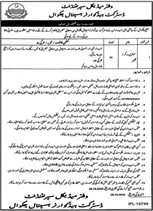 Office of the District Medical Superintendent, District Headquarters Hospital Bhakkar Jobs Jobs 2026 — original newspaper advertisement